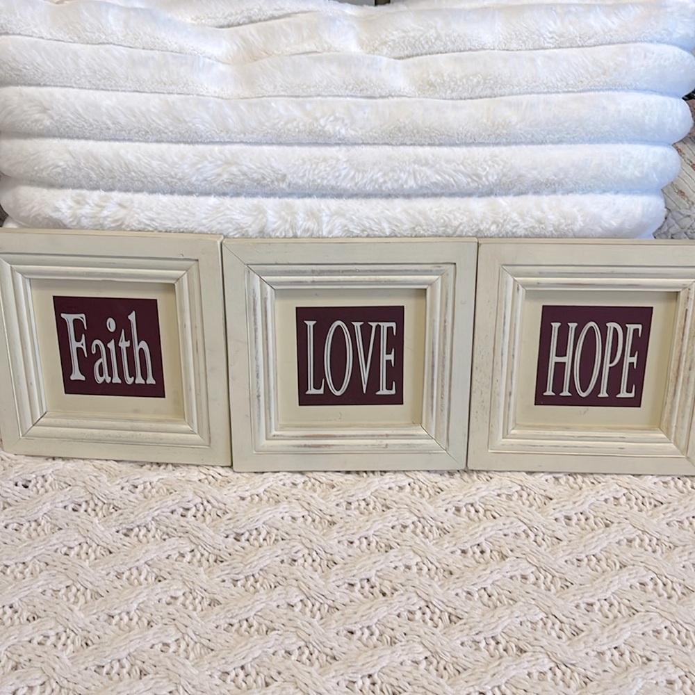 Set of three pictures FAITH-HOPE-LOVE. VGC.